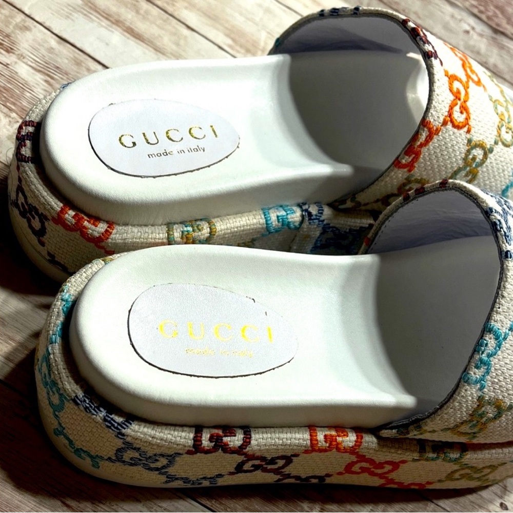 Gucci Angelina Embroidered Colorful Logo
Platform Sandals Size 40 - Picture 11 of 14